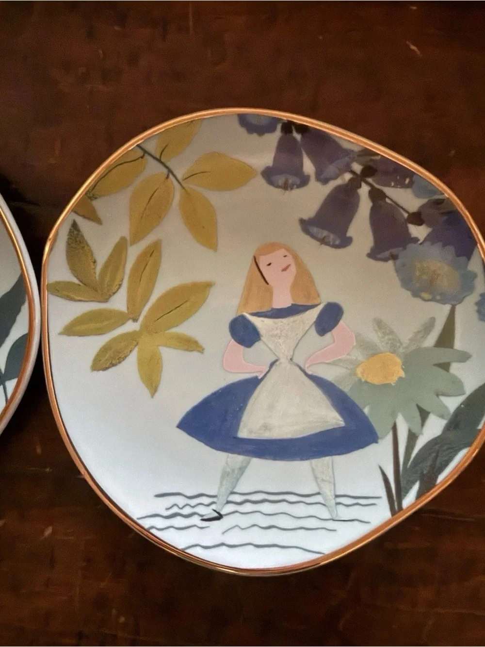 Disney Floral Alice in Wonderland Dessert Plates Pastel Pink, Blue & Purple